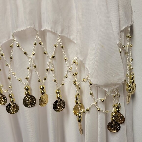 Kids or Teens Dance Skirt White Sheer Party Skirt with Gold Beads and Coins - Picture 4 of 6